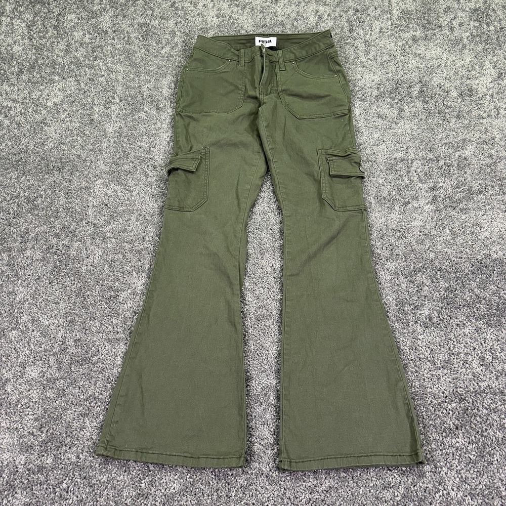 RSQ Pants Womens 26 Green Cargo Flare Twill Stretch Casual Pockets Fall City